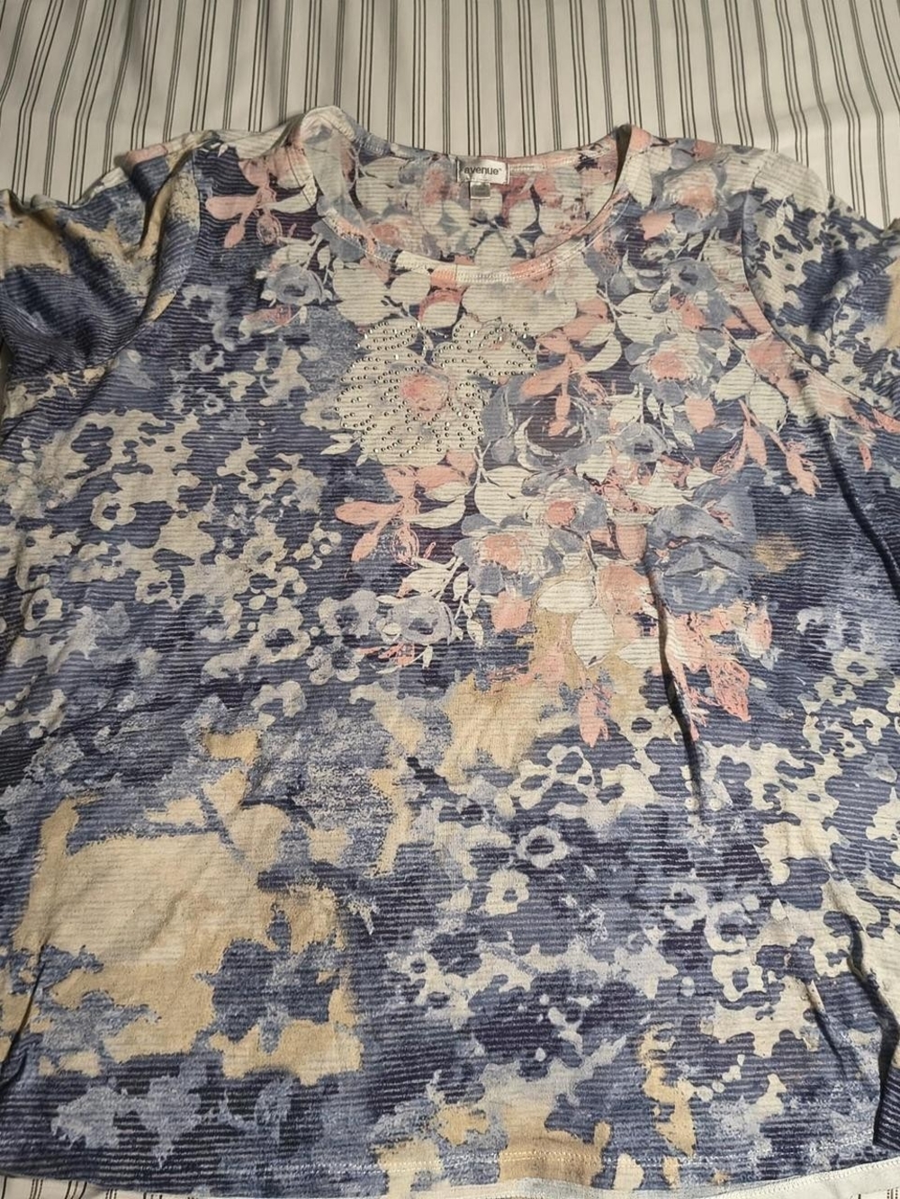 Avenue Blue and Pink Floral Knit Tee